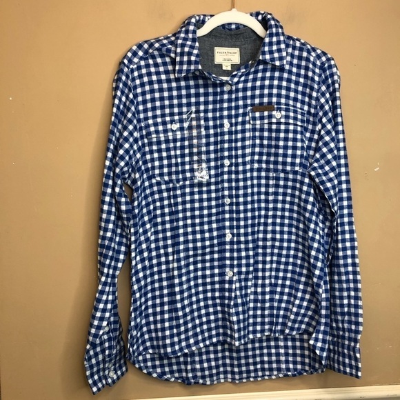 Field & Stream Blue White Plaid Button Front Shirt Size Large NWT - Picture 1 of 5